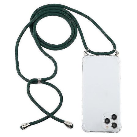 Mobilskal Fodral För Iphone 12 / 12 Pro Fourcorner Stötsäker Transparent TPU Skal Med Snodd (mörkgrön)