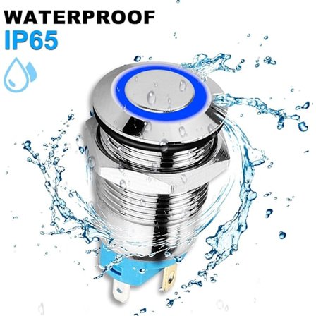 2 stk. 12mm rustfrit momentant trykknapkontakt, 12V-24V 3A normalt åben SPST tænd/sluk vandtæt vippeknap med stikkontakt (blå LED)