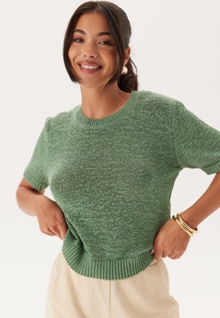 BUBBLEROOM - Knitted Short Sleeve Sweater - Green