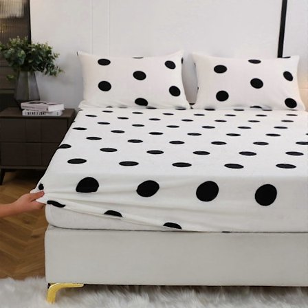 Varmt vinterlakan i sammet med resår, sänglakan med kashmir-känsla, plyschlakan med prickar och cirklar, 120*200*25cm