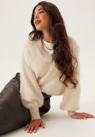 VERO MODA - Vmpoilu Ls V-neck Pullover - Birch - Kläder - - Bubbleroom