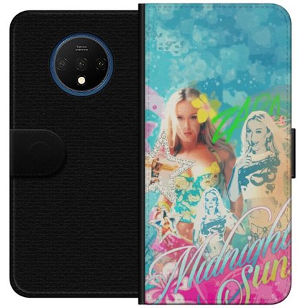 Yhteensopiva Lompakkokotelo OnePlus 7T Seikkailumaailma Steve, Creeper ja eläimillä värikkäässä palikkagrafiikassa