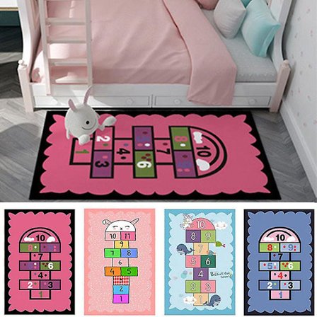 Hoppe Paradiset Teppe - Hoppe- og Telleteppe med Søtt Fargerikt Design - Sklisikker Leke Matte for Barn - Mykt Gulvteppe