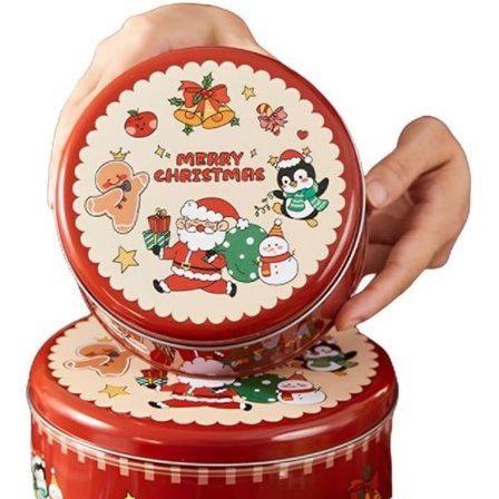 Julegodterikrukke, Rund Kakekrukke Stor Oppbevaringskrukke Lufttett Kakekrukke Oppbevaring, Fin Metallboks Juledekorasjonsboks (Jul B, 2 stk)