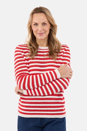 SIGNATURE - Langærmet Strik - Rød / Råhvid - Stribet