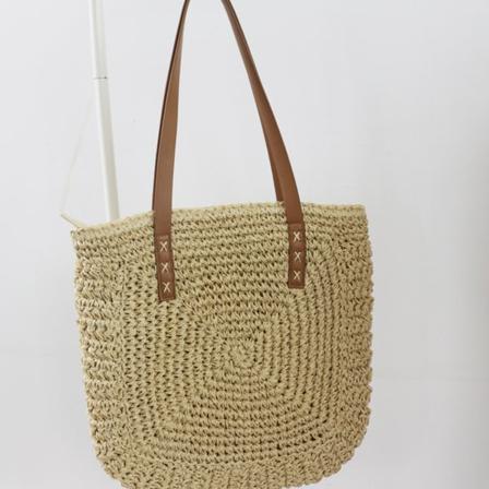Kvinnors fyrkantig halm axelväska Stor solid vävd handväska för strandsemester beige