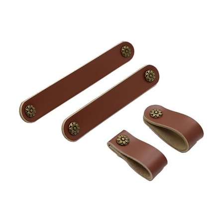 Bruna äkta lädermöbler handtag, låddragare med 22 mm skruvar, handgjorda läderdörrhandtag för garderob, byrå, kök