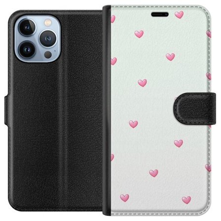 Kompatibelt Lommeboketui til Apple Apple iPhone 13 Pro Max Minimalistiskt mønster med rosa hjerter på lys bakgrunn, søtt og enkelt design for mobil