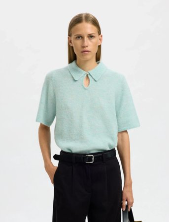 Selected Slfsia Ras 2/4 Knit Key Hole Collar Neck - Blue - XXL