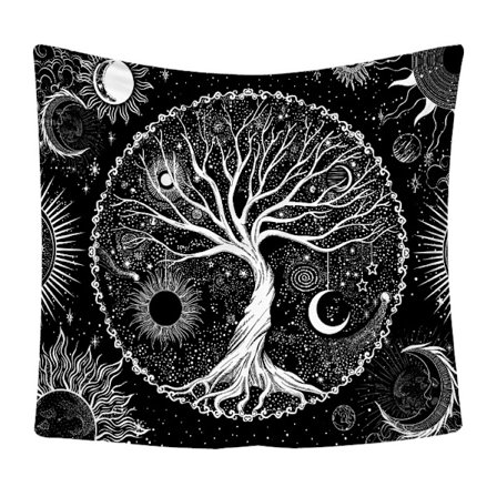 1 st Livets Träd Gobeläng Måne och Sol Svart Vägg Hängande Psy