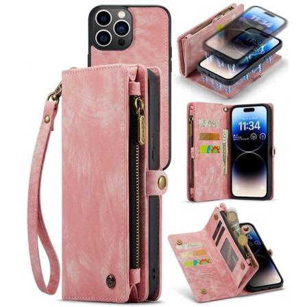 CASEME iPhone 14 Pro Lompakkokotelo Aito Nahka Irrotettava - Pinkki