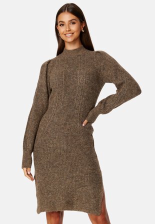 YAS Salum LS Knit Dress Teak Detail:TEAK MEL Klær