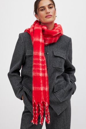 NA-KD Checkered Scarf - Sjaler & halstørklæder - Rød/Ternet - One Size