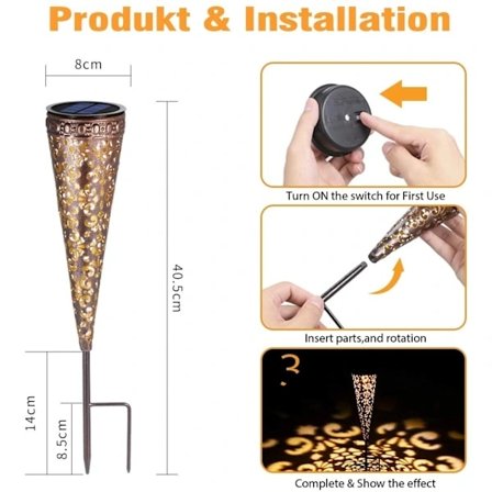 2 stk. LED solcelledrevne udendørslamper have metal