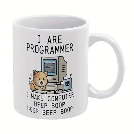 Sjov Programmer Kat Krus – “Jeg Er Programmør, Jeg Får Computer til at Bippe Boop” – 350ml Keramisk Kaffekop – Fantastisk til Programmører, Kodere og 