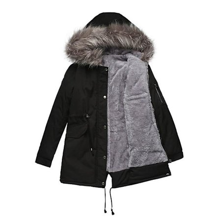 Parka-kåpe Mid Length Hooded Vinter Varm Plus Fleece-kåpe Bomull Polstret Jakke Yttertøy(M Svart)