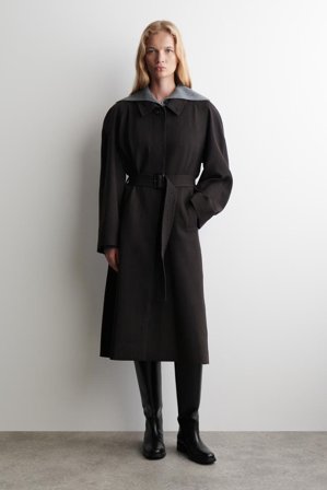 COS Women's Wool Blend Long Trench Coat in Brown