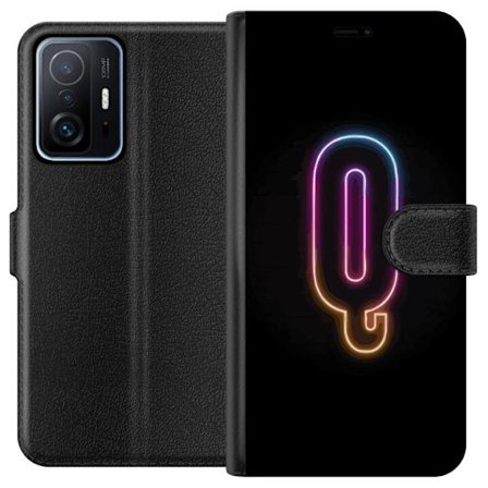 Kompatibel Tegnebogsetui til Xiaomi Xiaomi 11T Minimalistisk neonbogstav Q i lyse farver mod mørk baggrund