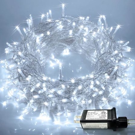 300 LED Julbelysning Transparent Slinga, 8 Lägen Vit Julgransbelysning, Julgransdekorationer Vit 300 LED