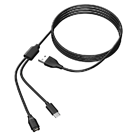 2-i-1 oplader til USB-C mobiltelefon og sportsur Garmin Fenix, Forerunner, Vivoactive etc.