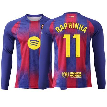 25-26 FC Barcelona Hjemme Langærmet NO.11 RAPHINHA Fodbold T-shirt Trøje S-2XL