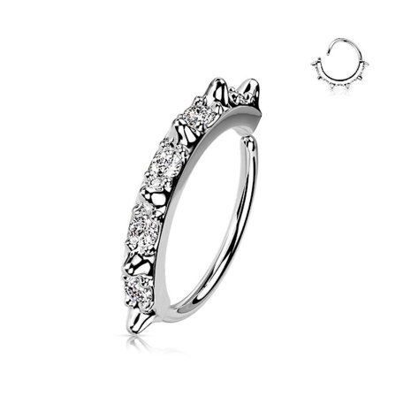 Piercingring i Rhodiumpläterad 316L stål med Spikes och CZ