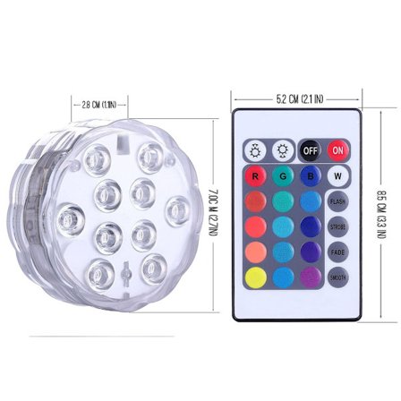 Poolbelysning Undervandslys, USB genopladelig, Multicolor Rgb-13 Led med RF fjernbetjening