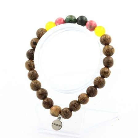 Stenar och mineraler. Zambian Emerald Beads Armband + Yellow Agate + Red Green Jaspis + Made in France.