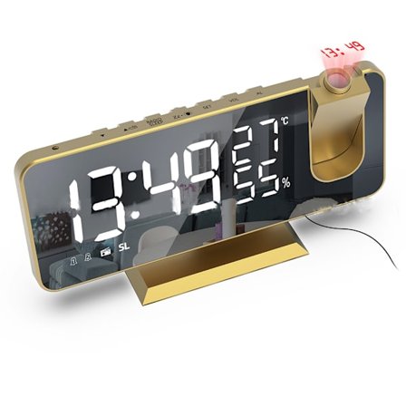 Versatile Projection Alarm Clock, Digital Clock with Large Mirror LED Display & Adjustable Brightness, USB Charging & Dual Alarms, Memory & Night Mode