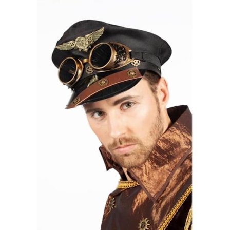 Steampunk Kasket med Briller - Original - Sort, Brun, Messing - Polyester - One Size Voksen