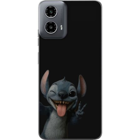 Yhteensopiva Puhelinkuori Motorola Motorola Moto G34 Suloinen sininen fantasiolisko baskerilla ja croissantilla kaupunkimaiseman äärellä, romanttis