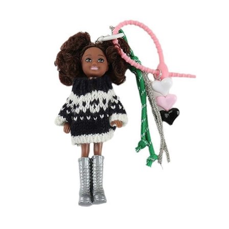 Håndvævet Dukke Nøgleholder Farverig Strikket Dukke Taske Tilbehør Mode Piger Nøgleholder Gave til Modeelskere Hvid og sort sko