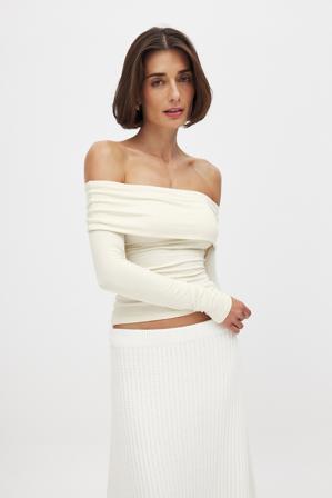 NA-KD Soft Line långärmad topp - Off Shoulder toppar - OffVit - XL (EU 46)