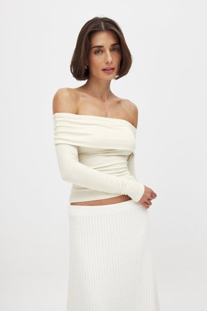 NA-KD Soft Line långärmad topp - Off Shoulder toppar - Naturvit - L