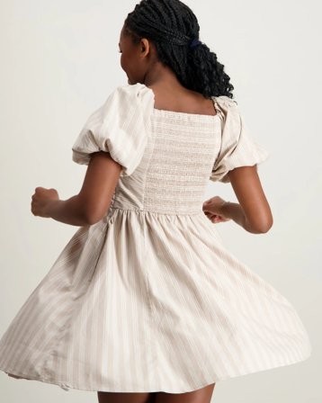 Abercrombie AFG EMERSON PUFF SLEEVE MINI DRESS Beżowy Sukienki Dziewczyna - Kids Brand Store