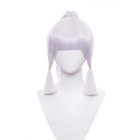 Sølvgrå hestehale med lugg, varmebestandig parykk for cosplay, anime parykk, halloweenkostyme