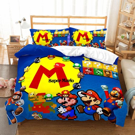 Mario digitaltryckt quiltset - Super Mario-spel SINGLE 135x200cm