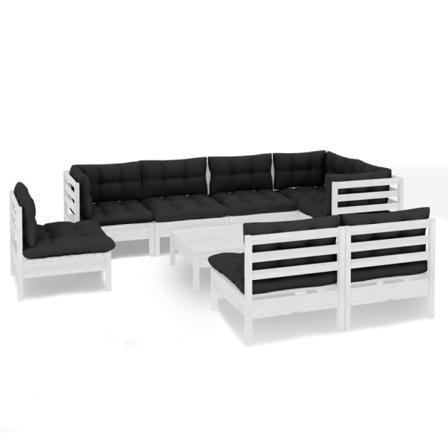 Vidaxl Loungegrupp Med Dynor 9 Delar Vit Massiv Furu Vit