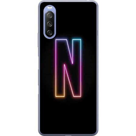 Yhteensopiva Puhelinkuori Sony Sony Xperia 10 III Lite Minimalistinen neonkirjain N värinvaihtuvassa valossa mustaa taustaa vasten