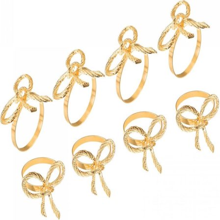 Servietringe i metal, 8 stk., med sløjfe, til borddekorationer, bryllup, fødselsdagsfest, højtid, rosaguld