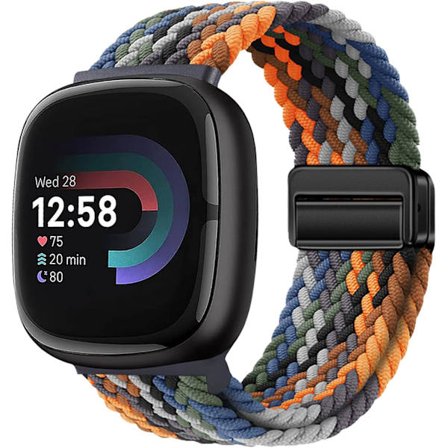 Flätat armband kompatibelt med Fitbit Versa 4/Fitbit Versa 3/Sense 2/Sense 1, Mjukt Elastiskt Nylon Sport Loop Armband för Kvinnor Män (Jeansblå)