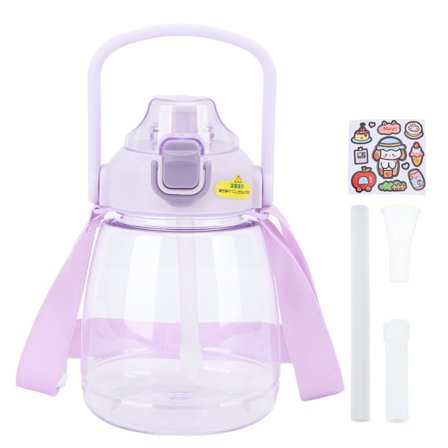 Lila Läcksäker Vattenflaska med Rem 1100ml Spillfri med Sugrör för Barn och Kvinnor