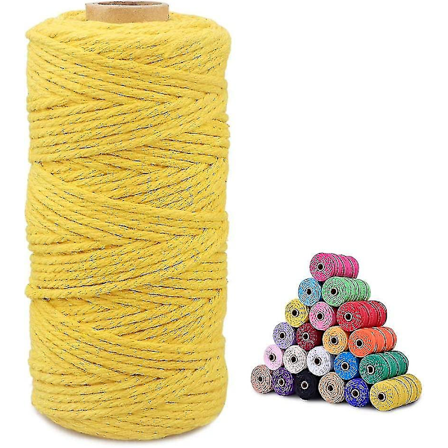 3mm Makrame Snor Kompatibel Håndværk 100m Beige Bomuld Makrame Håndværk Snor Reb Kompatibel Væg Hængende Planteophæng Strikning.2MMx100M.Gul