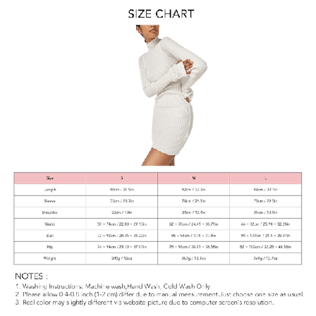 Dam Tröjklänning Långärmad Bodycon Ståkrage Sidodragsko Slim Fit Ribbstickad Klänning Vit M