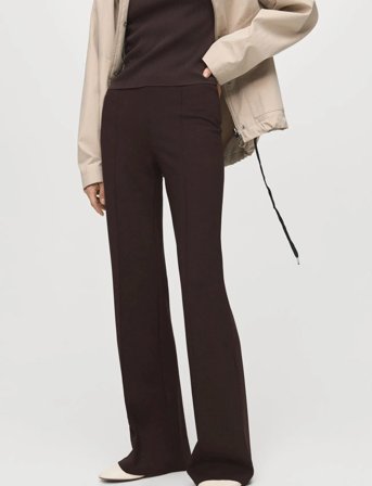 Mango Leggings With Seam Detail - Brown - S
