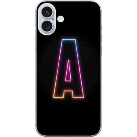 Yhteensopiva Puhelinkuori Apple Apple iPhone 16 Plus Minimalistinen neonkirjain A sateenkaarenvärisessä valossa mustaa taustaa vasten modernissa typ