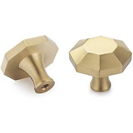 10 Borstade Mässingsmöbelknoppar, Guld byrålådsknoppar, För skåp, garderober, hall, badrum och kök, 25 x 20 mm (Oktagonstil)