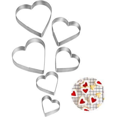 Fremstillet i USA, hjerteformet kageudstikkersæt, rustfrit stål værktøj til kreativ bagning, sjov for hele familien (6 dele)