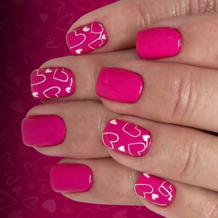 24 st Fyrkantiga Lösnaglar Rosa Vita Hjärtan Design Alla Hjärtans Dag Fest