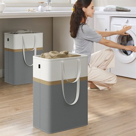 Tvättkorg 2-pack 110 L med handtag och hopfällbar design - Grå